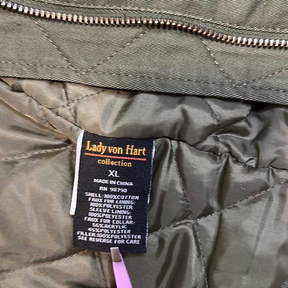Lady Von Hart olive quilted parka jacket XL - Picture 10 of 12